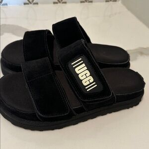 Ugg Womens Greer Black Suede Slip On Heel Platform Sandals Shoes sz 7.5